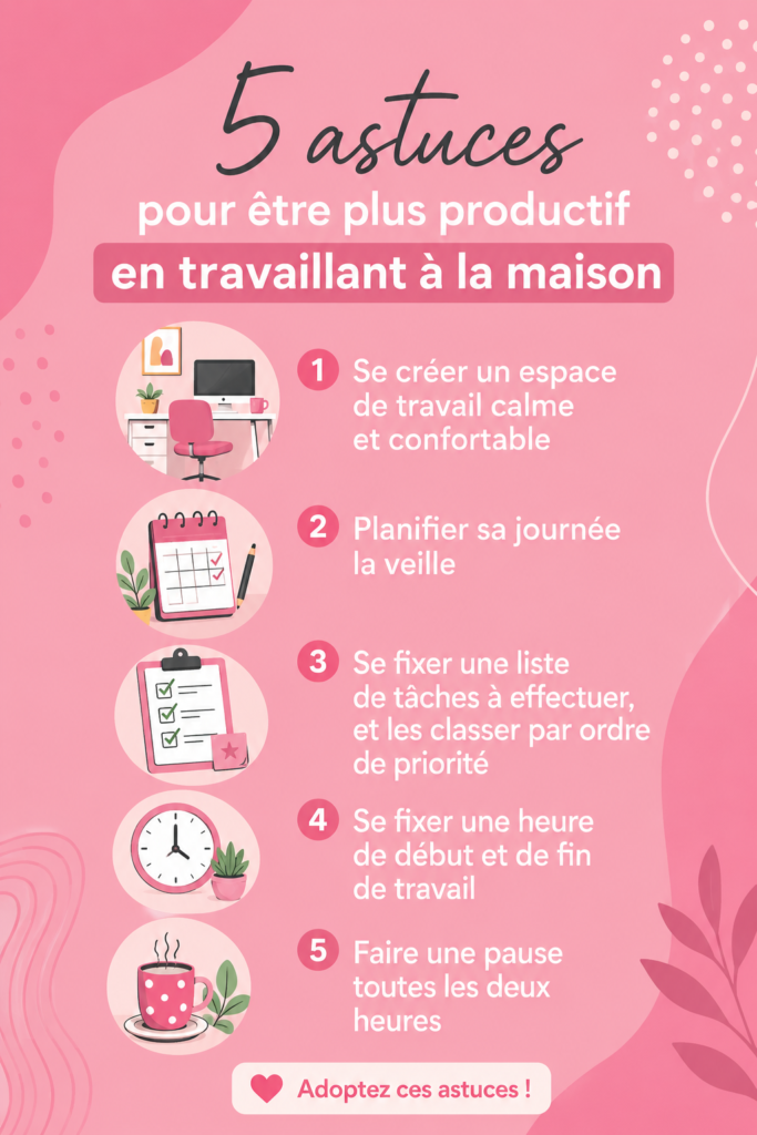 Femme travaillant à domicile dans un espace cosy et bien organisé.