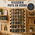 Atelier DIY avec des pots en verre organisant la visserie de manière élégante