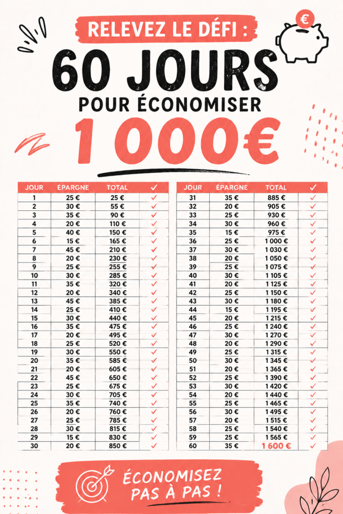 Femme souriante tenant une calculatrice et un carnet de budget, prête à relever le défi d'économiser 1 000€ en 60 jours.