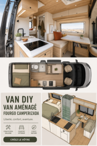 Un van aménagé prêt pour l'aventure sur une route pittoresque.