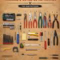 Un kit de réparation complet sur une table, prêt à l'emploi, avec outils variés et manuels d'instruction.
