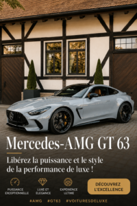 Mercedes-AMG GT 63 sur une route panoramique, mettant en valeur son design élégant et sportif.