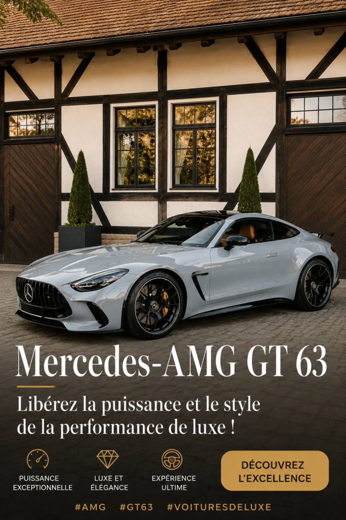 Mercedes-AMG GT 63 sur une route panoramique, mettant en valeur son design élégant et sportif.