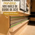 Rangement pratique des rails de scie sur rail dans un atelier organisé