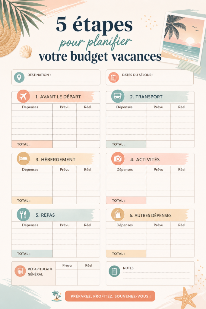 Femme avec une carte et un carnet, planifiant son budget vacances