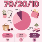 Une femme qui gère son budget avec un ordinateur portable et des notes, appliquant la règle 70/20/10.