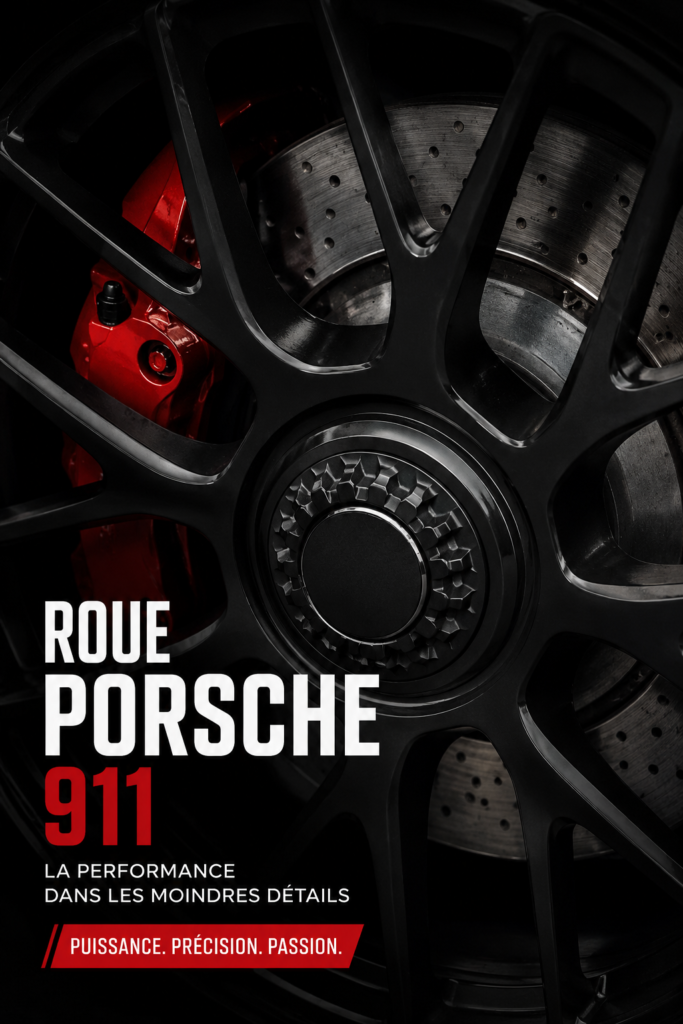 Roue stylée de Porsche 911 sur une belle route