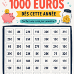 Tableau d'économies gratuit avec des conseils pratiques pour économiser 1000 euros.