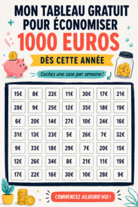 Tableau d'économies gratuit avec des conseils pratiques pour économiser 1000 euros.