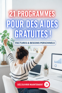 Femme souriante consultant des informations sur les aides financières à son bureau.