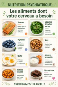 Assiette colorée d'aliments sains bénéfiques pour le cerveau