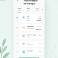 Femme utilisant une application de planification de voyage sur son téléphone.
