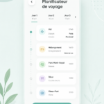 Femme utilisant une application de planification de voyage sur son téléphone.