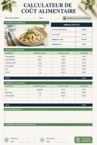 Téléchargement d'un calculateur de coût alimentaire avec des légumes frais en arrière-plan