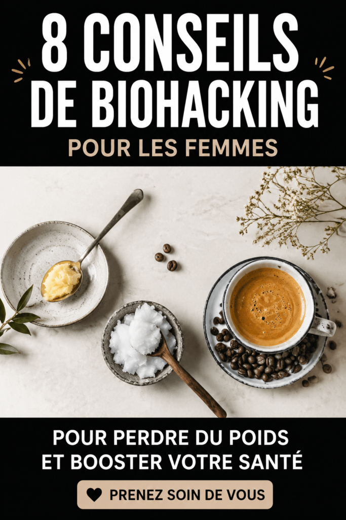 Une femme souriante pratiquant le biohacking avec un smoothie vert, symbolisant la santé et le bien-être.