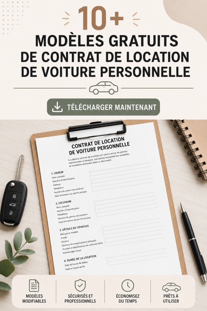 Modèle de contrat de location de voiture affiché sur un écran d'ordinateur