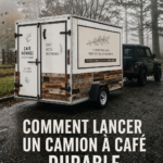 Café mobile écoresponsable avec des clients heureux