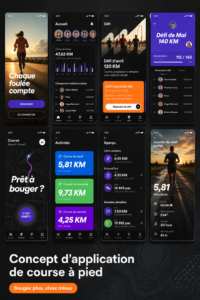 Concept d'une application de running avec interface intuitive et fonctionnalités adaptées aux femmes.