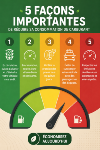Récapitulatif des astuces pour économiser du carburant sur un chemin de campagne.