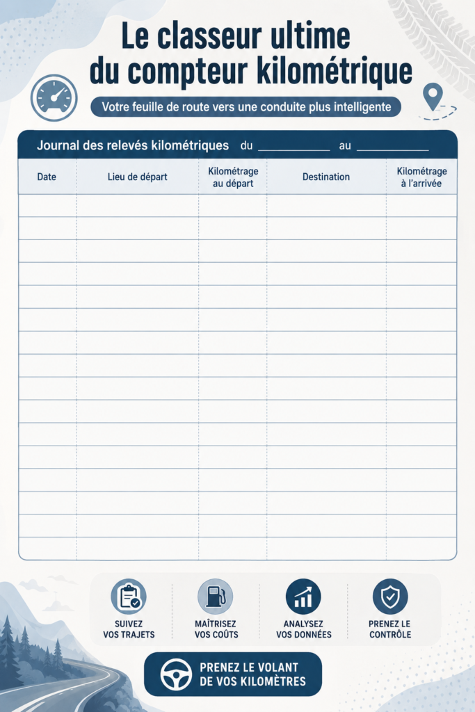 Femme utilisant une fiche de suivi du kilométrage dans sa voiture