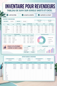 Modèle d'inventaire sur Google Sheets, illustrant une gestion simplifiée des stocks.