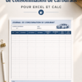 Modèle Excel pour le suivi de la consommation de carburant, avec des graphiques clairs et des champs personnalisables.