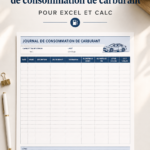 Modèle Excel pour le suivi de la consommation de carburant, avec des graphiques clairs et des champs personnalisables.