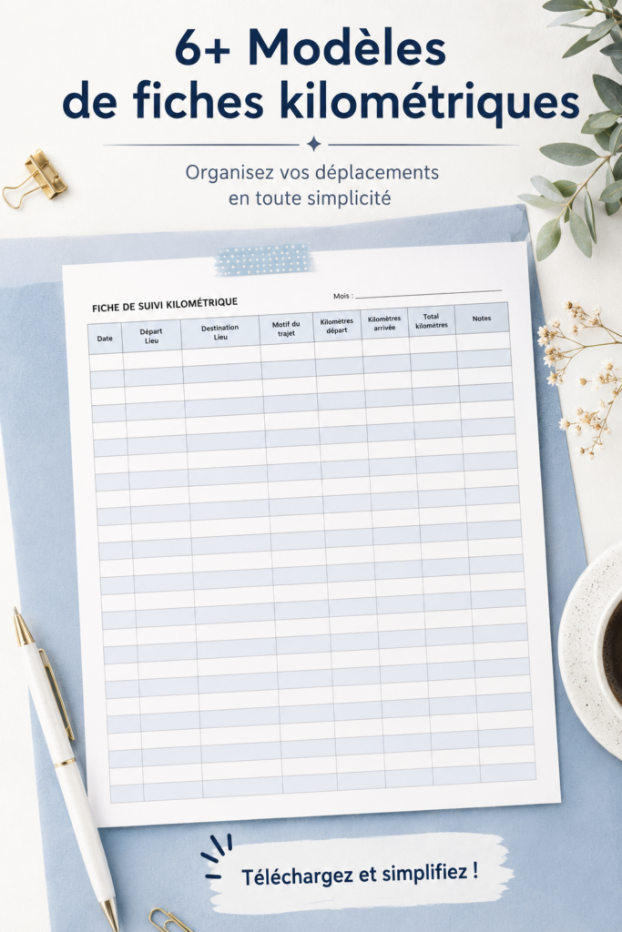 Modèle de formulaire kilométrique à remplir avec des données de déplacement.