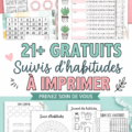 Modèles variés de traceurs d'habitudes à imprimer, image illustrant une organisation quotidienne.