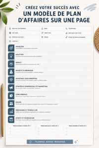 Modèle de plan d'affaires sur une page avec des éléments clés.