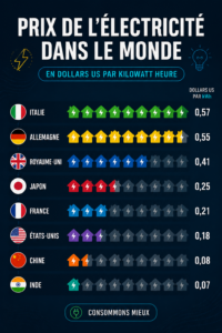 Comparaison des prix de l'électricité dans différents pays au niveau mondial.