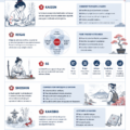 Infographie sur les techniques japonaises pour améliorer la productivité.