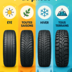 Différents types de pneus pour véhicule exposés sur fond neutre