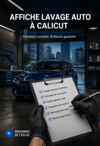 Affiche colorée pour un carwash, mettant en avant des services de nettoyage auto