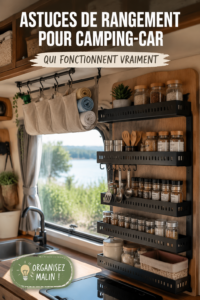 Rangement pratique dans un camping-car avec des solutions efficaces.