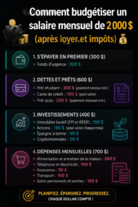 Femme réfléchissant à son budget mensuel avec de la documentation en main.