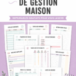 Classeur de gestion familiale ouvert sur une table avec des crayons et des modèles printables.