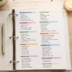 Classeur d'urgence bien organisé sur une table avec divers documents et fournitures