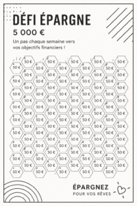 Illustration d'un défi d'économies minimalistes avec des graphiques financiers et des stratégies de gestion.