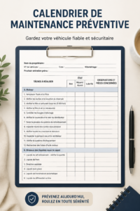 Un calendrier d'entretien automobile avec des dates importantes marquées