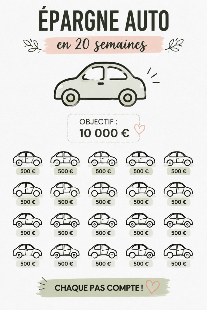 PDF imprimable pour économiser pour une voiture en 20 semaines