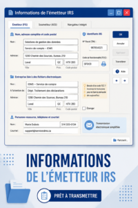 Illustration du processus de declaration d'impots avec le transmetteur IRS.