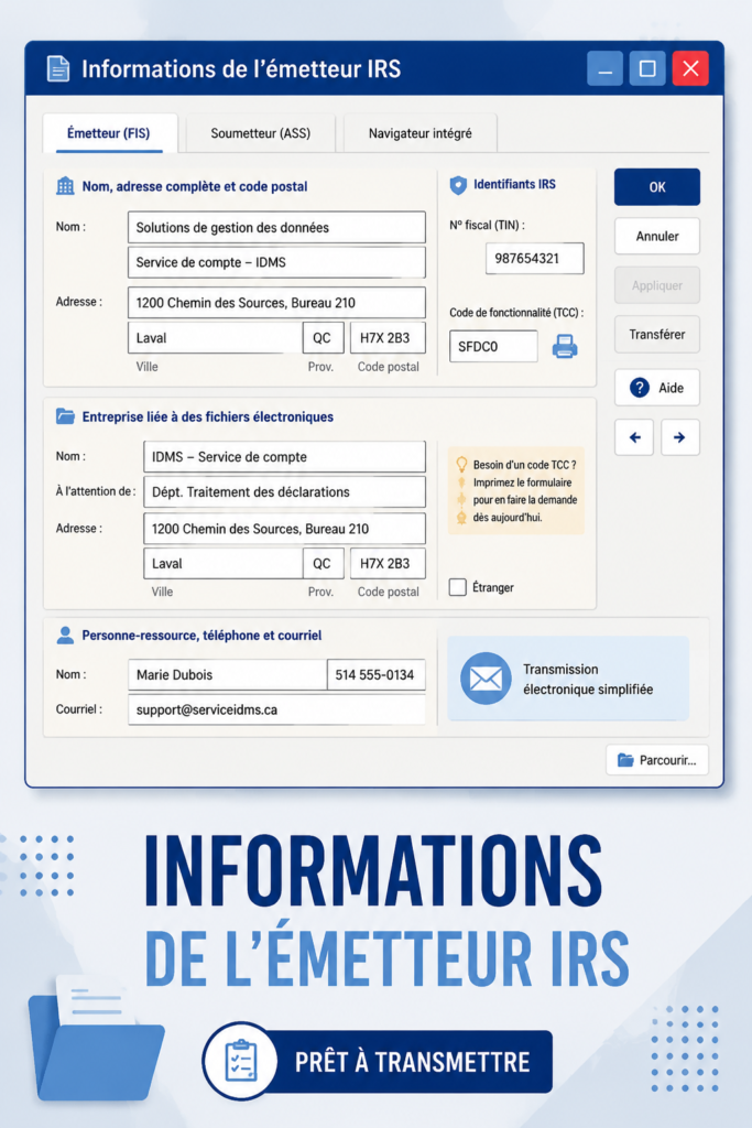 Illustration du processus de declaration d'impots avec le transmetteur IRS.