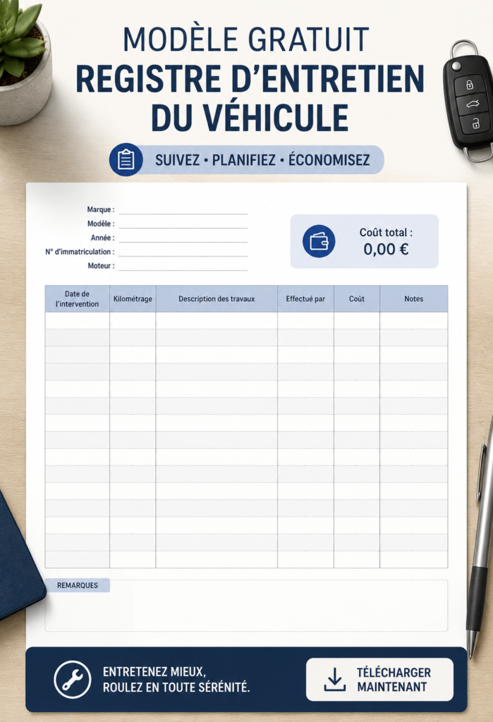 Modèle gratuit de journal de maintenance pour véhicule professionnel