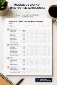 Modèle Excel pour le suivi d'entretien automobile, avec graphiques et tableaux.