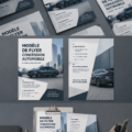 Modèle de flyer pour concessionnaire automobile avec un design attractif et des voitures en vedette