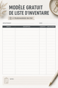 Modèle de liste d'inventaire prêt à imprimer, idéal pour l'organisation personnelle.