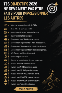 Femme réfléchissant à ses objectifs pour 2026, un carnet et un stylo à la main.
