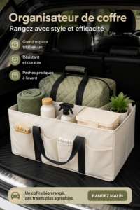 Organisateur de courses dans une voiture bien rangée, facilitant les déplacements