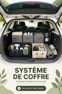 Coffre de voiture bien organisé avec des sacs de rangement pratiques